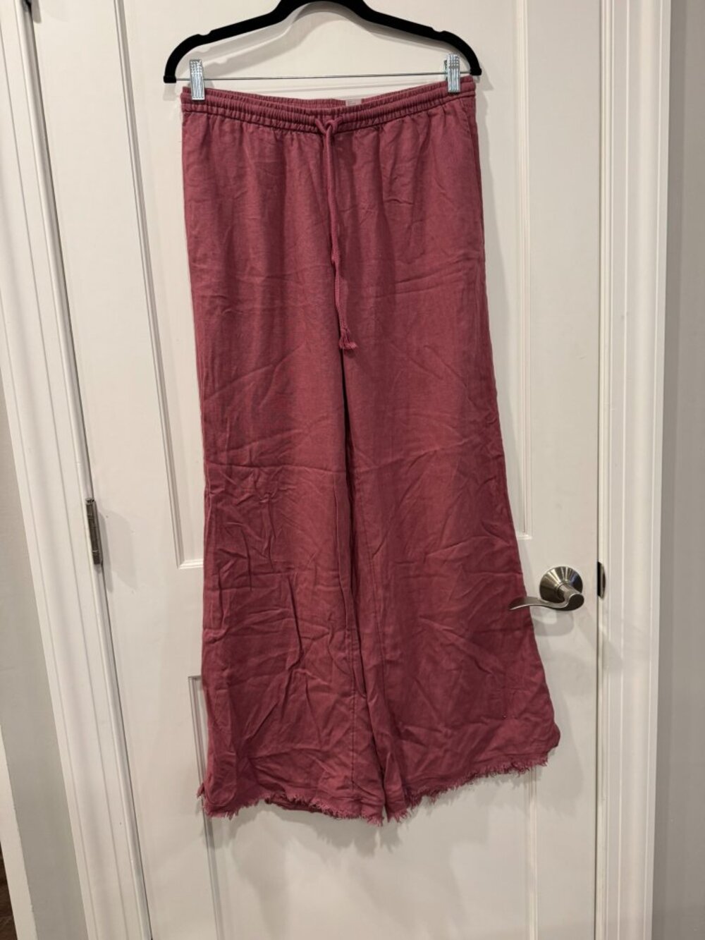 H&M Divided Burgundy Wide-Leg Drawstring Pants with Fray - Women's Small